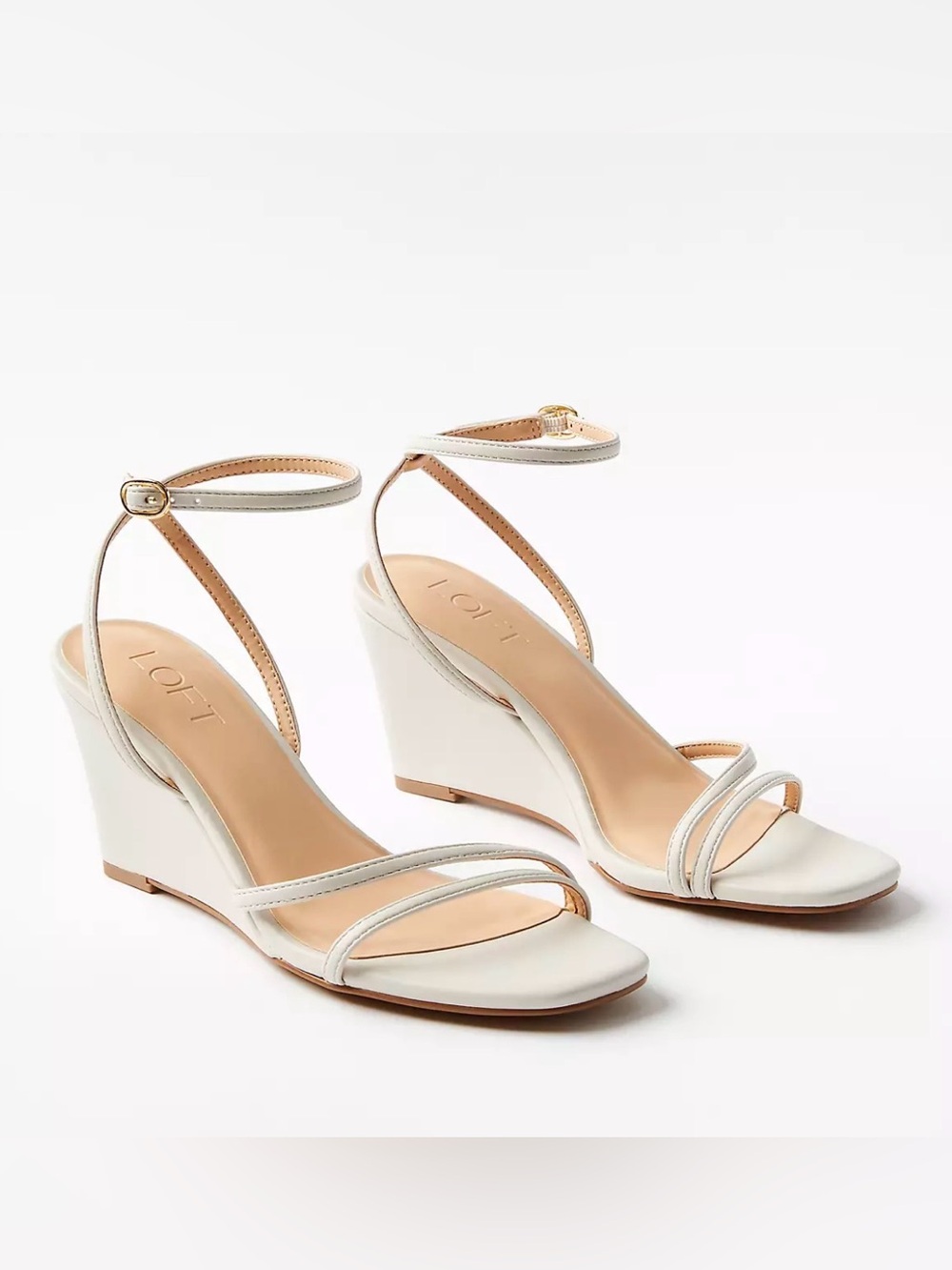 LOFT Cream Ankle-Strap Wedge Sandals